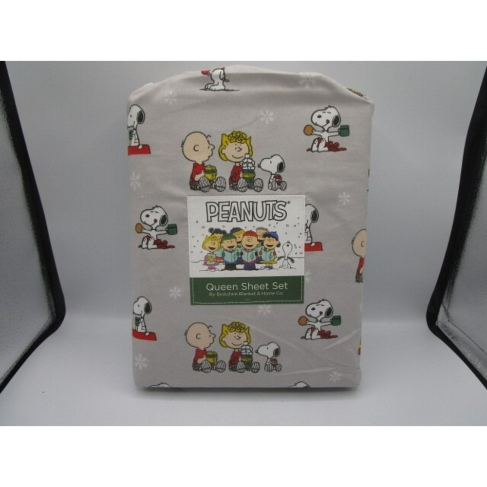 Peanuts Christmas Gray Queen Sheet Set By Berkshire 4 Piece Snoopy Hot Cocoa